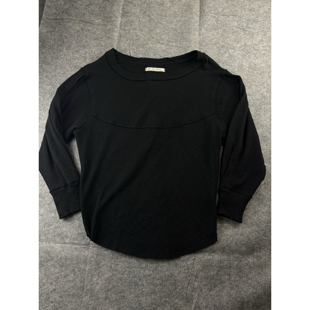 We The Free People Black Waffle Knit Thermal Long Sleeve Top Womens S Athleisure